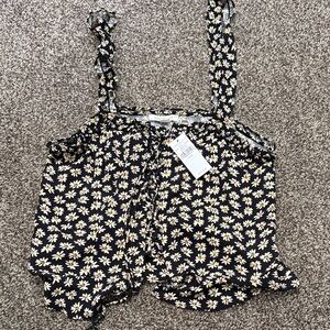 American Eagle Outfitters Black and White Floral Tank Top